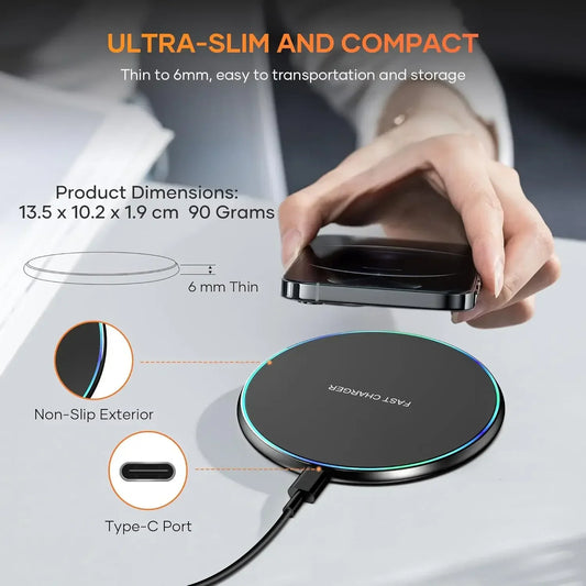 30W Desktop LED Wireless Charger Pad Phone Holder For iPhone 17 16 15 14 13 Pro Max Samsung Xiaomi Induction Fast Charging Stand