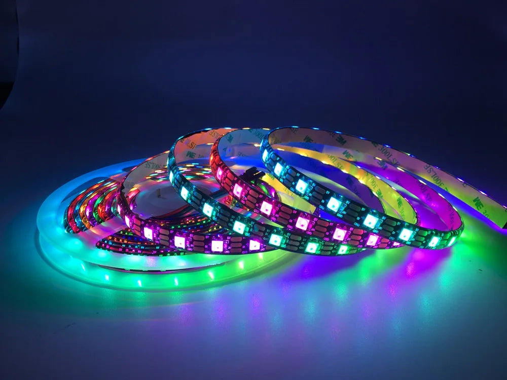 RGB LED strip lights on a dark background