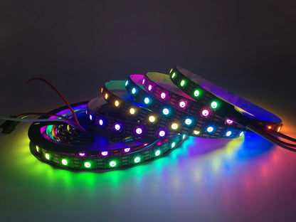 Multicolored LED strip light on a dark background