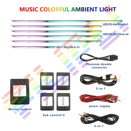 RGB Symphony Car Ambient Light Interior Acrylic Guide LED Strip with APP Control One Zone Dual Zone