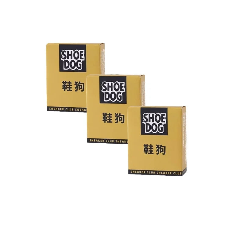 Three yellow boxes with 'Shoe Dog' branding on a white background