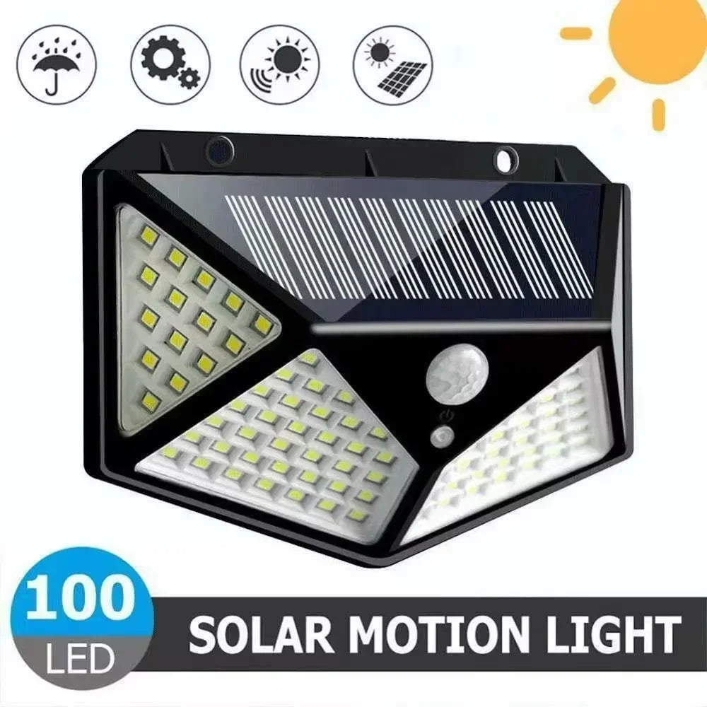 Solar motion light with LED indicators on a white background