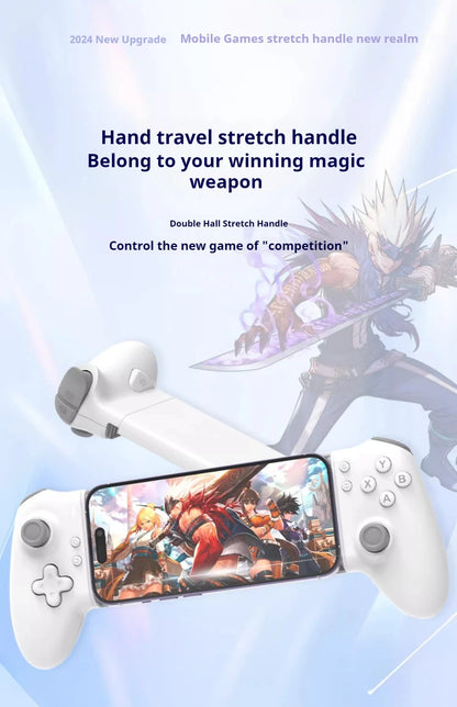 Hand travel stretch handle with gaming controller on a blue background