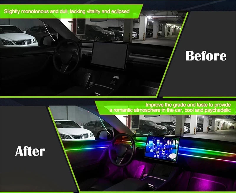 RGB Symphony Car Ambient Light Interior Acrylic Guide LED Strip with APP Control One Zone Dual Zone