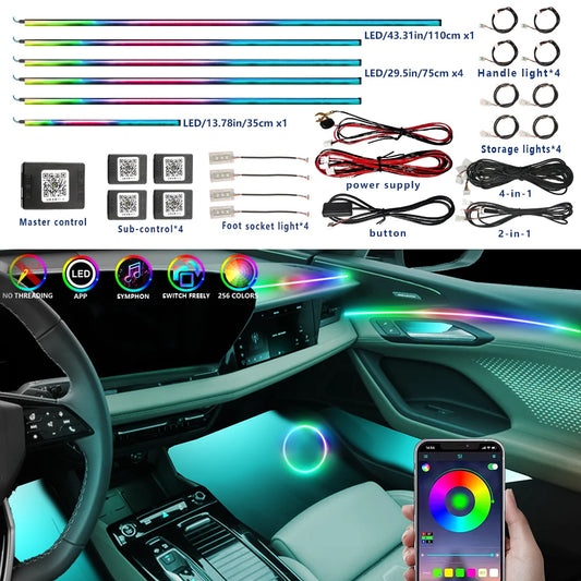 RGB Symphony Car Ambient Light Interior Acrylic Guide LED Strip with APP Control One Zone Dual Zone