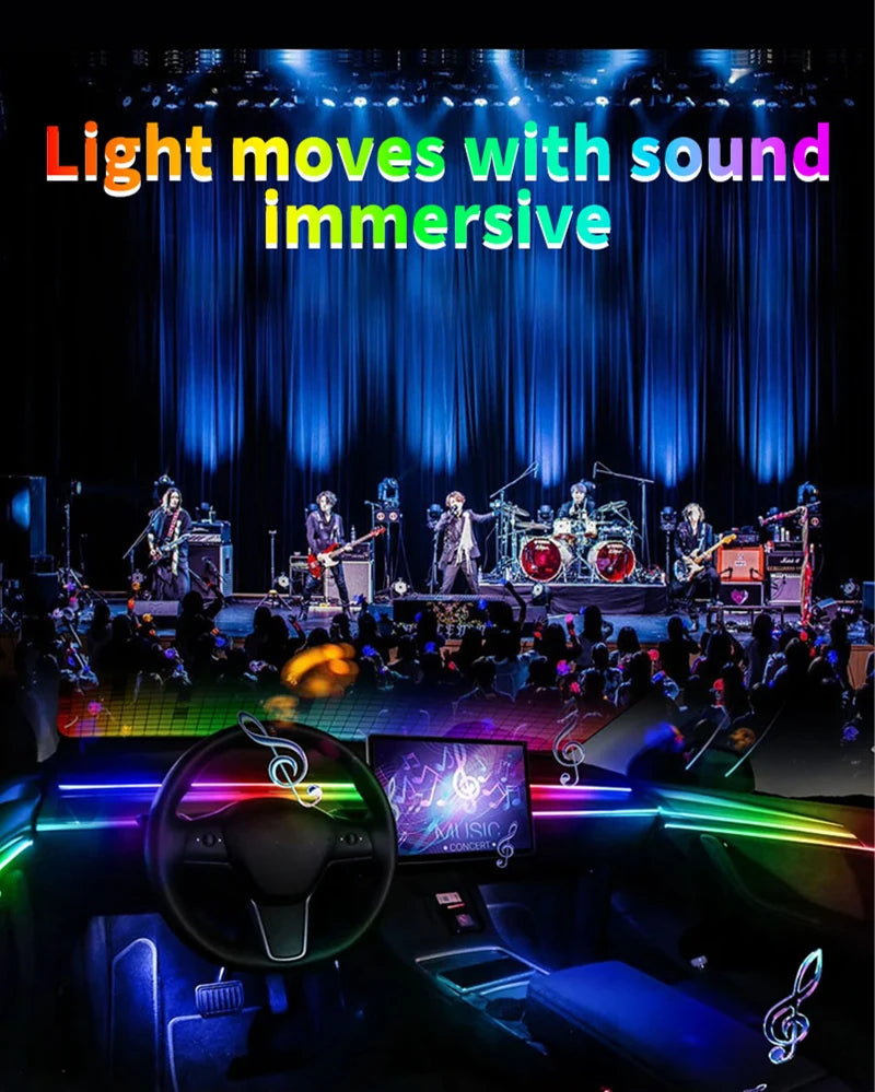 RGB Symphony Car Ambient Light Interior Acrylic Guide LED Strip with APP Control One Zone Dual Zone