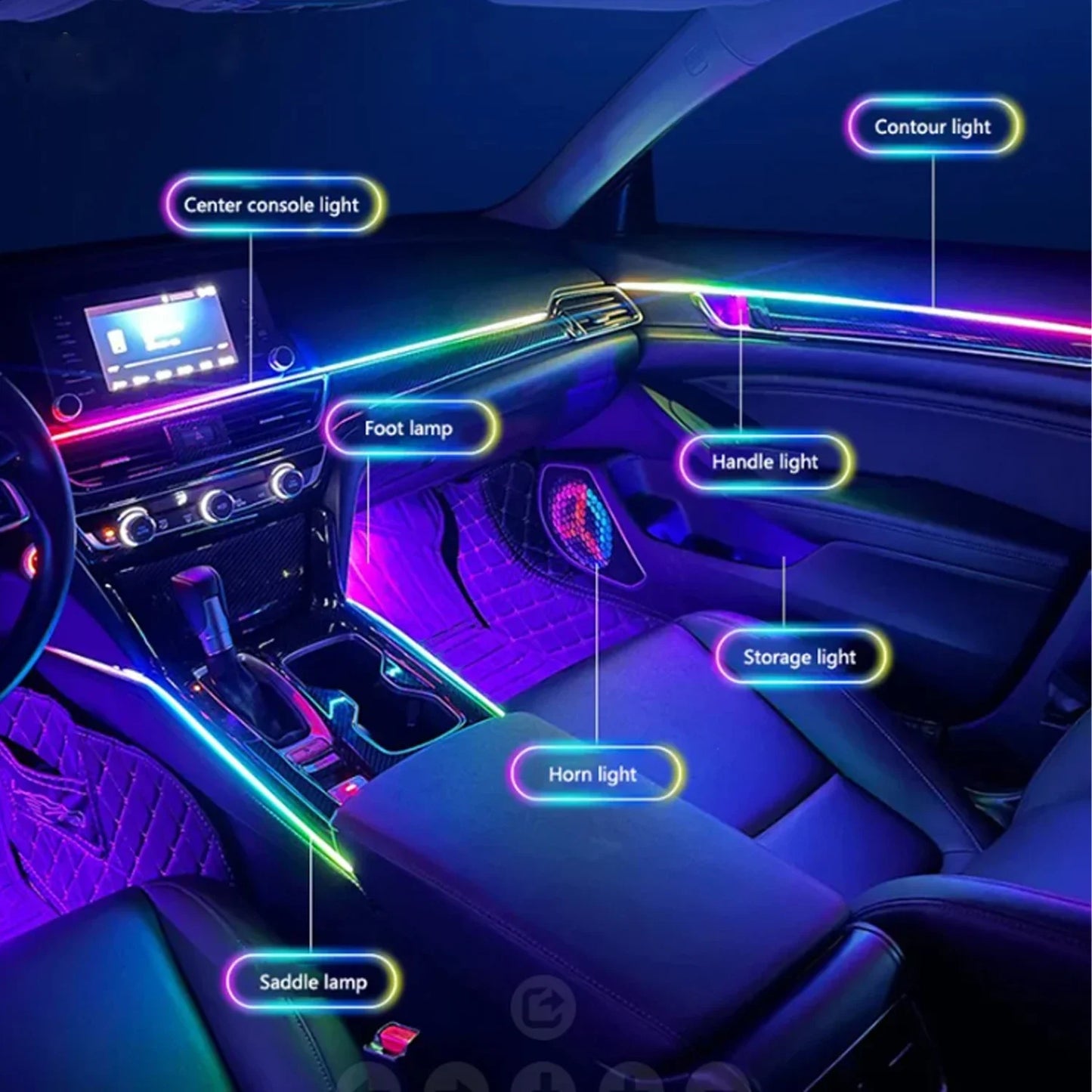 RGB Symphony Car Ambient Light Interior Acrylic Guide LED Strip with APP Control One Zone Dual Zone