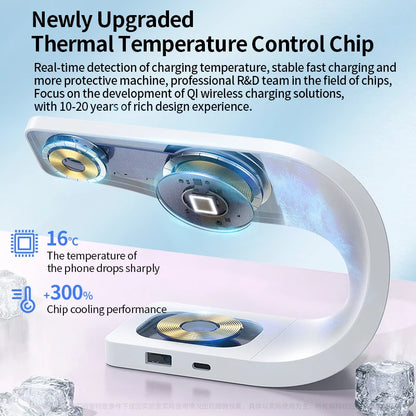 Thermal temperature control chip with charging station on a light blue background