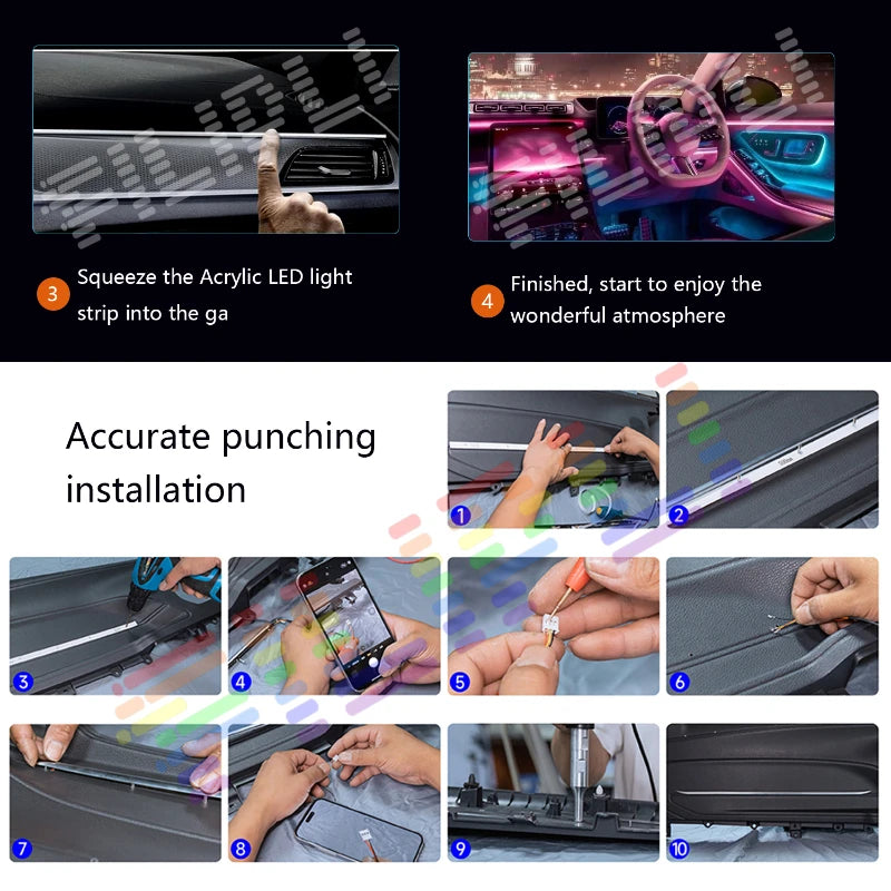 RGB Symphony Car Ambient Light Interior Acrylic Guide LED Strip with APP Control One Zone Dual Zone