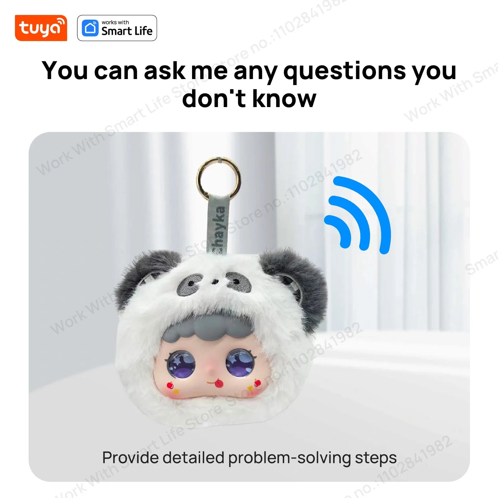 Panda-shaped keychain with a Tuya Smart Life tag on a white background