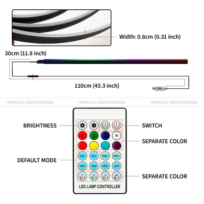 140cm USB Dreamcolor Acrylic Interior Car LED